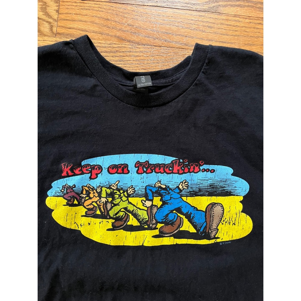 Gildan R Crumb Keep on Truckin Graphic T-Shirt Black Large Ultra Cotton 70s